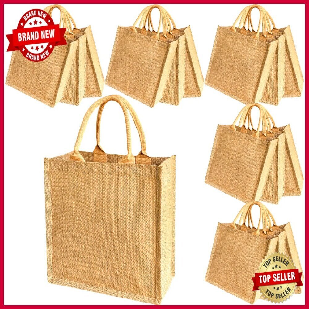 15 Pack Jute Tote Bags with Waterproof Liner, 11x13x6 Inches